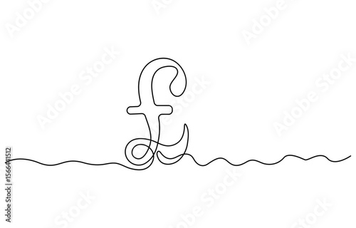 Continuous line drawing of pound sterling symbol. Line art of pound coin sign, pound sterling sign continuous one line drawing,