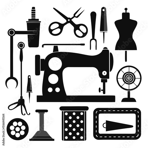Perfect Vector Collection Of Sewing Tools Silhouettes For Use Graphics Websites And Apps Designs On White Background