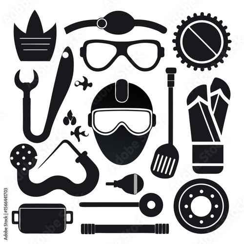 Perfect Vector Collection Of Swimming Tools Silhouettes For Use Graphics Websites And Apps Designs On White Background