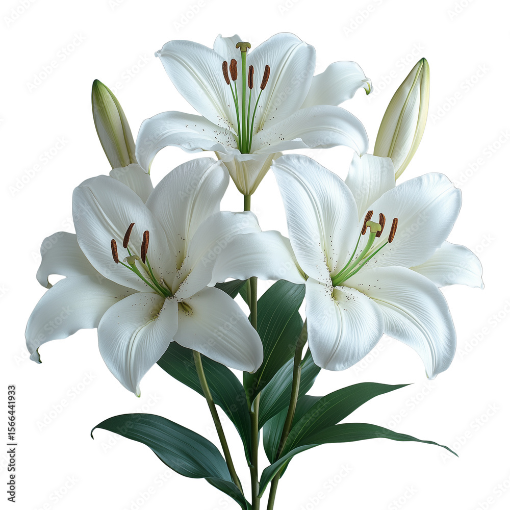 Fototapeta premium Delicate white lily PNG with stamen details on transparent background