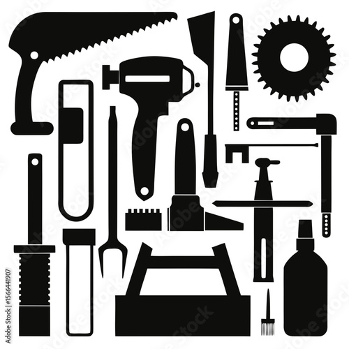 Perfect Vector Collection Of Woodworking Tools Silhouettes For Use Graphics Websites And Apps Designs On White Background