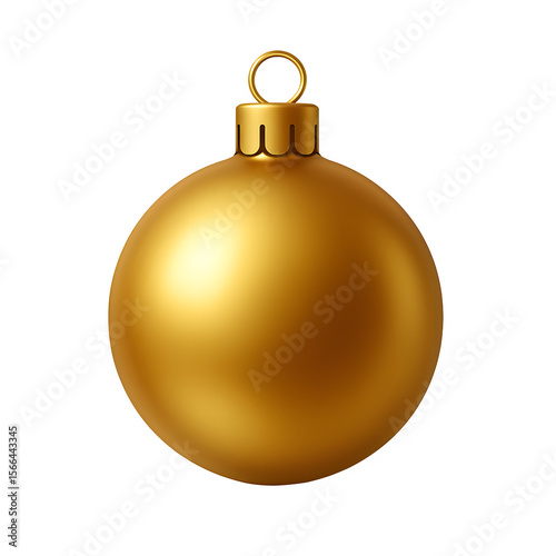 Shiny gold christmas ornament with a hanging loop isolated on transparent background