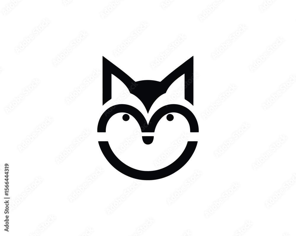 Fototapeta premium Minimalist black fox face logo design on a white background