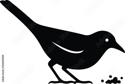 Silhouette bird eating seeds simple graphic design vector illustration