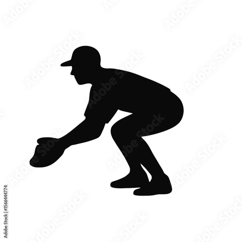 Baseball Fielder Silhouette Vector in Ready Fielding Stance