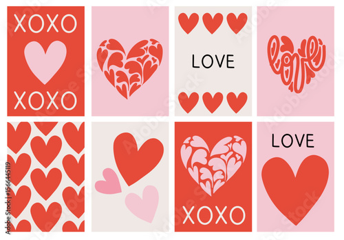 Minimalist Valentine Heart Postcard Collection. Love Poster Background with Hearts