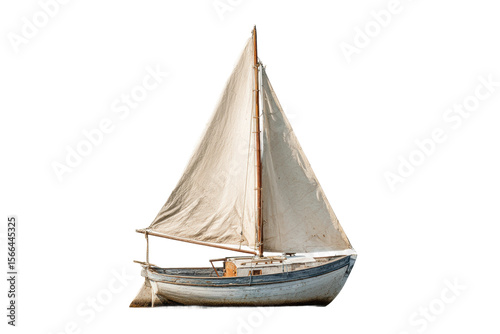 PNG Vintage wooden sailboat with tall mast and billowing sails on open water