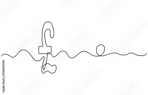 Continuous line drawing of pound sterling symbol. Line art of pound coin sign, pound sterling sign continuous one line drawing,