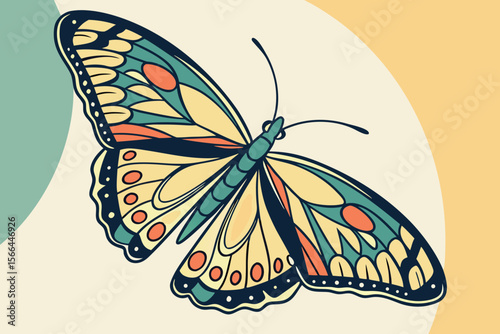 Stylized butterfly with teal orange and yellow wings