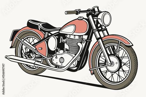 Vintage Coral Motorcycle with Black Seat and Chrome Details