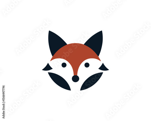 Minimalist geometric fox face logo design with dark blue and orange colors