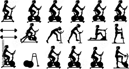 Gym Woman on Exercycle icon vector. Gym Woman on Exercycle vector design and illustration. Gym Woman on Exercycle silhouette isolated white background