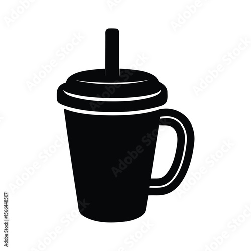 Black and white graphic of a disposable drink cup with straw