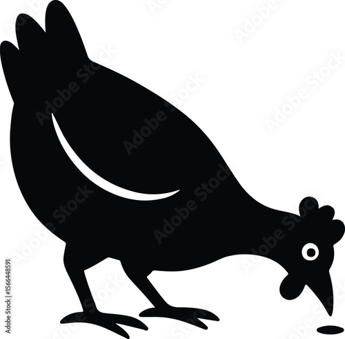 Silhouette chicken pecking at ground poultry farm vector illustration