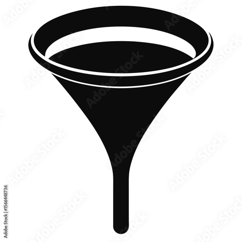 A solid black funnel has a simple design against a transparent background