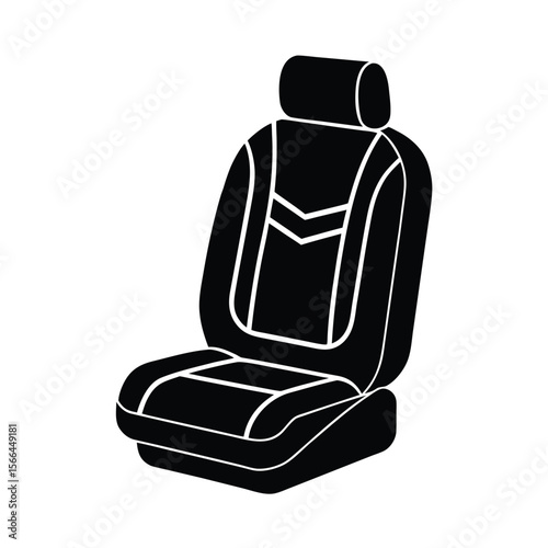 Sleek Black Car Seat with White Accents and Headrest