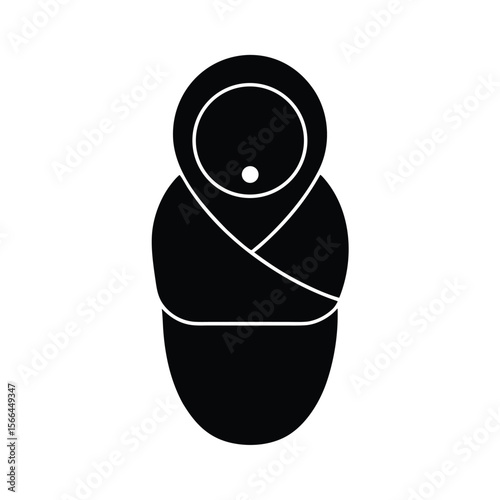 Simple Black and White Swaddled Baby Icon or Symbol