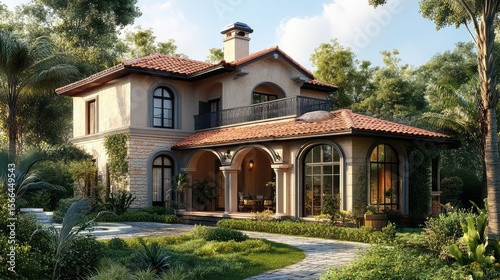 photorealistic landscape house
