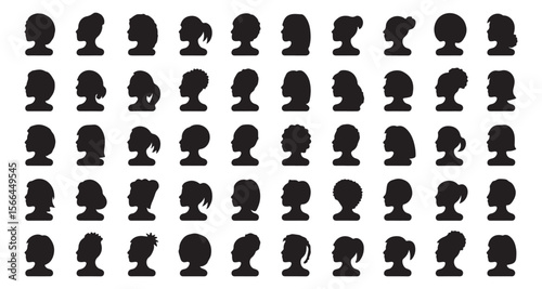 Diverse Silhouettes Collection of Female Heads Profile Portraits A Comprehensive Vector Set of Different Hairstyles and Ethnicities Represented