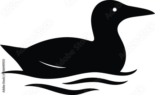 Silhouette duck swimming on water simple black and white vector illustration