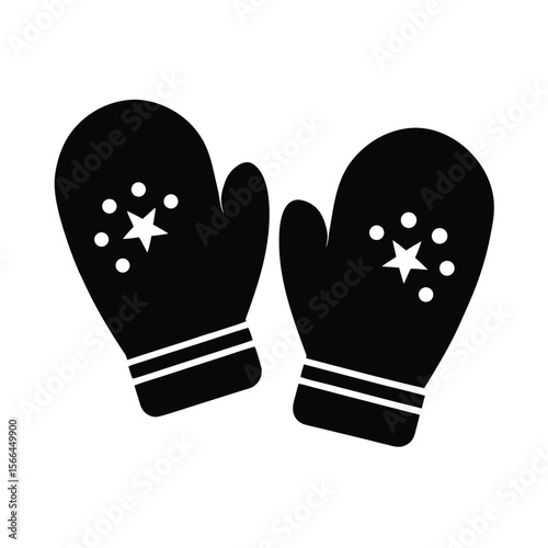 Black and White Winter Mittens with Star and Dot Design
