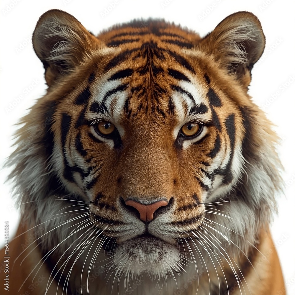 Fototapeta premium Close-Up Portrait of a Bengal Tiger with Intense Gaze on White Background 
