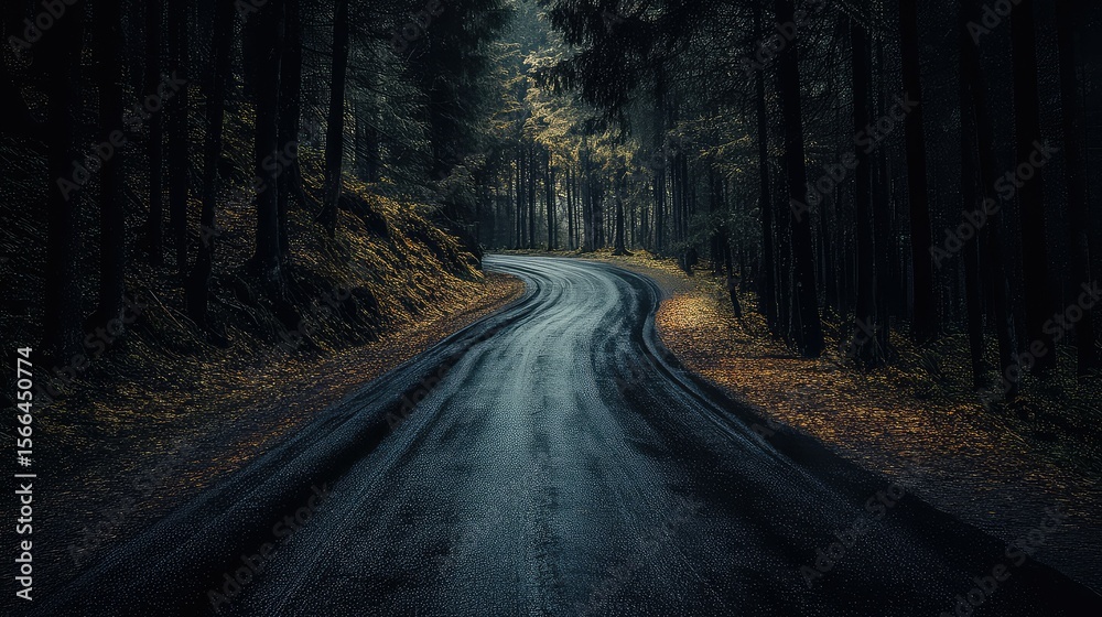 Obraz premium photo dark forest road