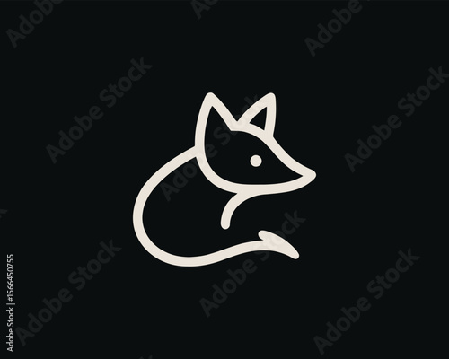 Minimalist white fox outline logo on a black background