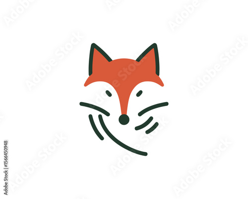 Minimalist stylized fox face with orange head and green accents