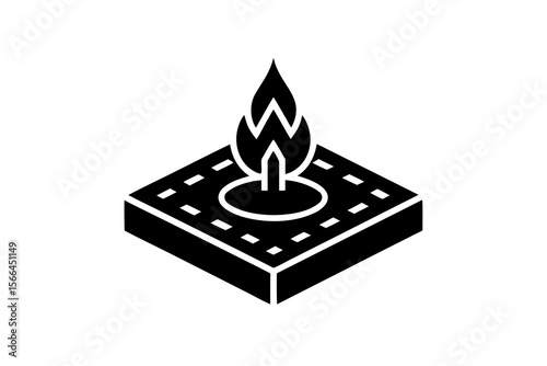 Sacred Fire Icon on Patterned Square Platform