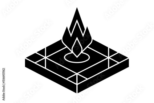 Geometric Sacred Fire Icon on Square Base