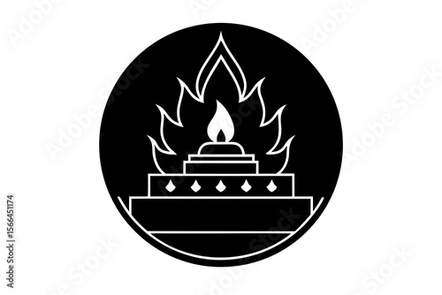 Circular Sacred Flame Icon with Pedestal