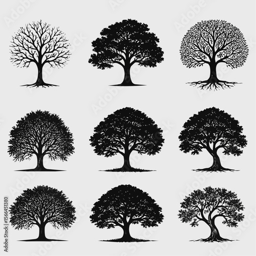 set of trees silhouettes