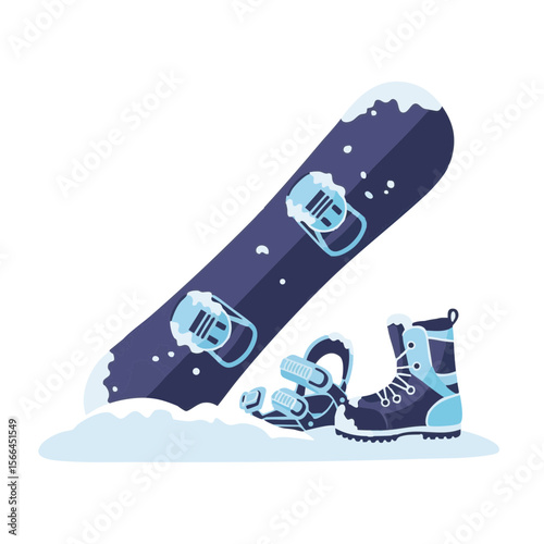 Snowboard Half-Buried in Snow with Loose Boot and Frost Texture, Flat Icon