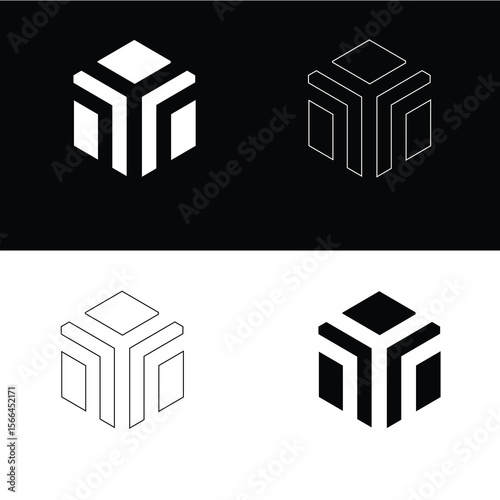 A modern and minimal 3D isometric cube logo design featuring sharp geometric lines and an abstract cube shape. Suitable for blockchain startups, fintech companies, real estate firms, logistics busines