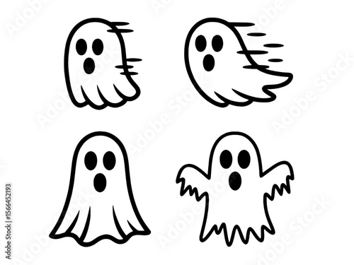 Set of Spooky Ghost Outlines.