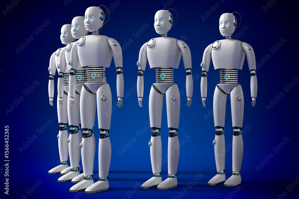 Obraz premium Five humanoid robots - 3D illustration