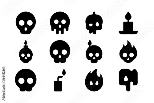 Cursed skull candle black color solid fill icon collection