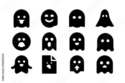 Floating ghost sheet black color solid fill icon bundle