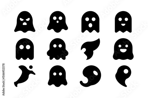 Floating ghost sheet black color solid fill icon collection