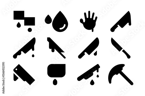 Halloween bloody knife black color solid fill icon bundle