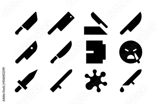 Halloween bloody knife black color solid fill icon set