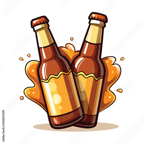 Two Realistic Brown Beer Bottles Design