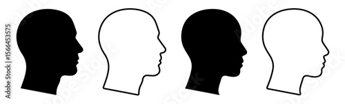 Female and male head silhouette. Human heads side view face. Man and woman avatar, anonymous profile line and outline minimal black icon. Isolated vector person simple user symbols