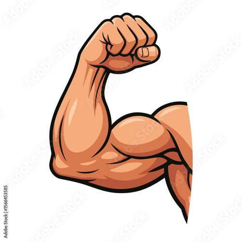 Muscle arm strong biceps. Flexed muscular bodybuilder male hand with big biceps. Powerful energetic strength, fitness, masculinity. Fitness, gym workout concept. Cartoon vector icon