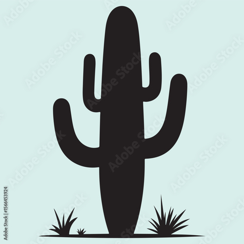 Cactus in Desert Scene Silhouette Icon Wild Terrain Illustration