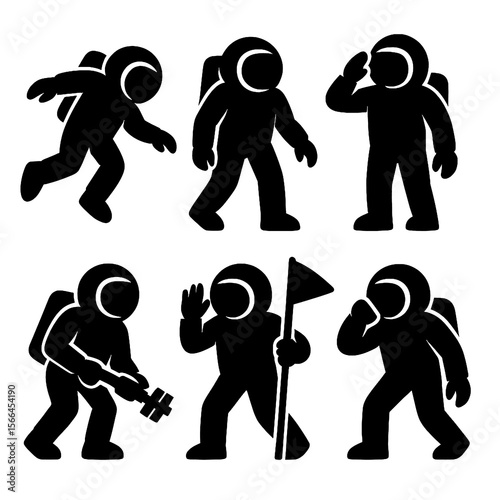 Fototapeta Naklejka Na Ścianę i Meble -  Astronaut Silhouette Collection – Transparent Background