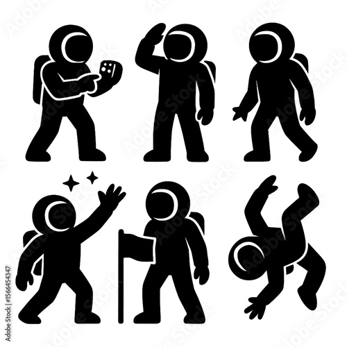 Fototapeta Naklejka Na Ścianę i Meble -  Astronaut Silhouette Collection – Transparent Background