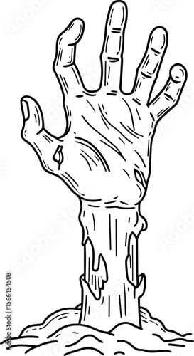 Creepy Zombie Hand Emerging from Ground Line Art Vector