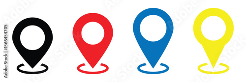 Location icon set. Flat icon set of location and map pins. Map pin. Location pin on a plain white background